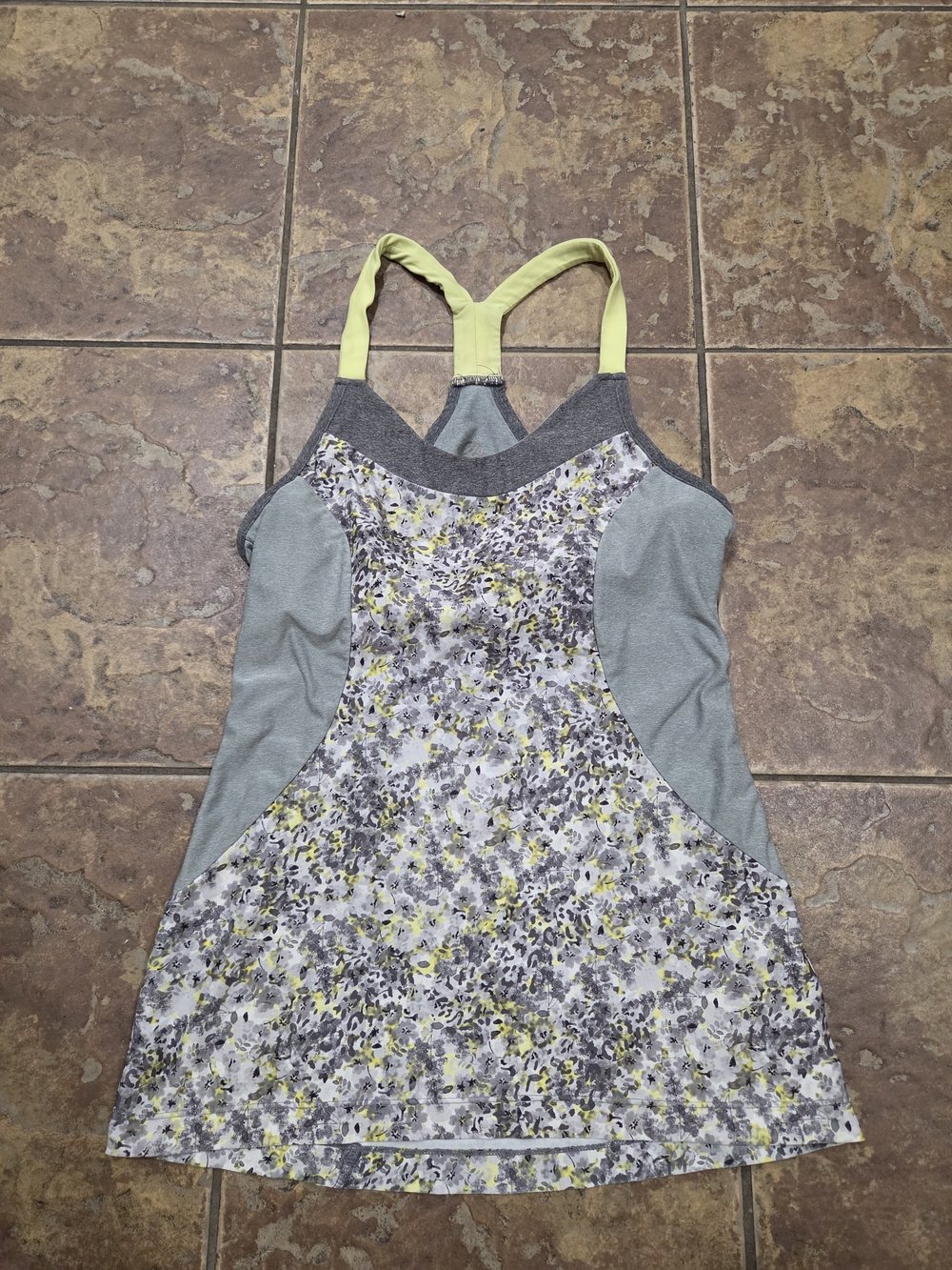 MPG Gray Floral Tank Top with Yellow Accents